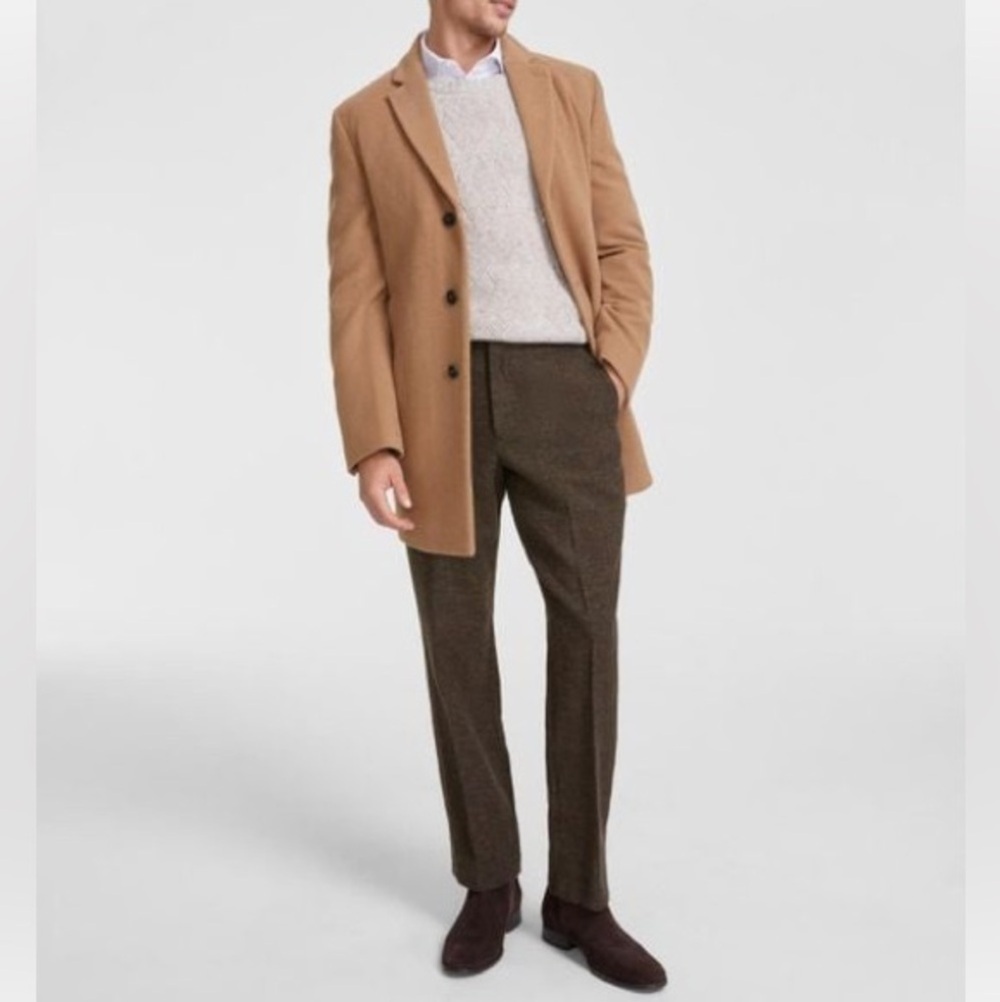 Calvin Klein Camel Wool Blend Overcoat Size 42L Slim Fit